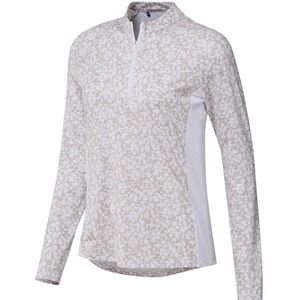 Adidas Womens Golf Polo Shirt Long Sleeve Wonder Tan White‎ Floral Size M SPF 50